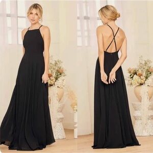 Lulu's Black Halter Backless Gown